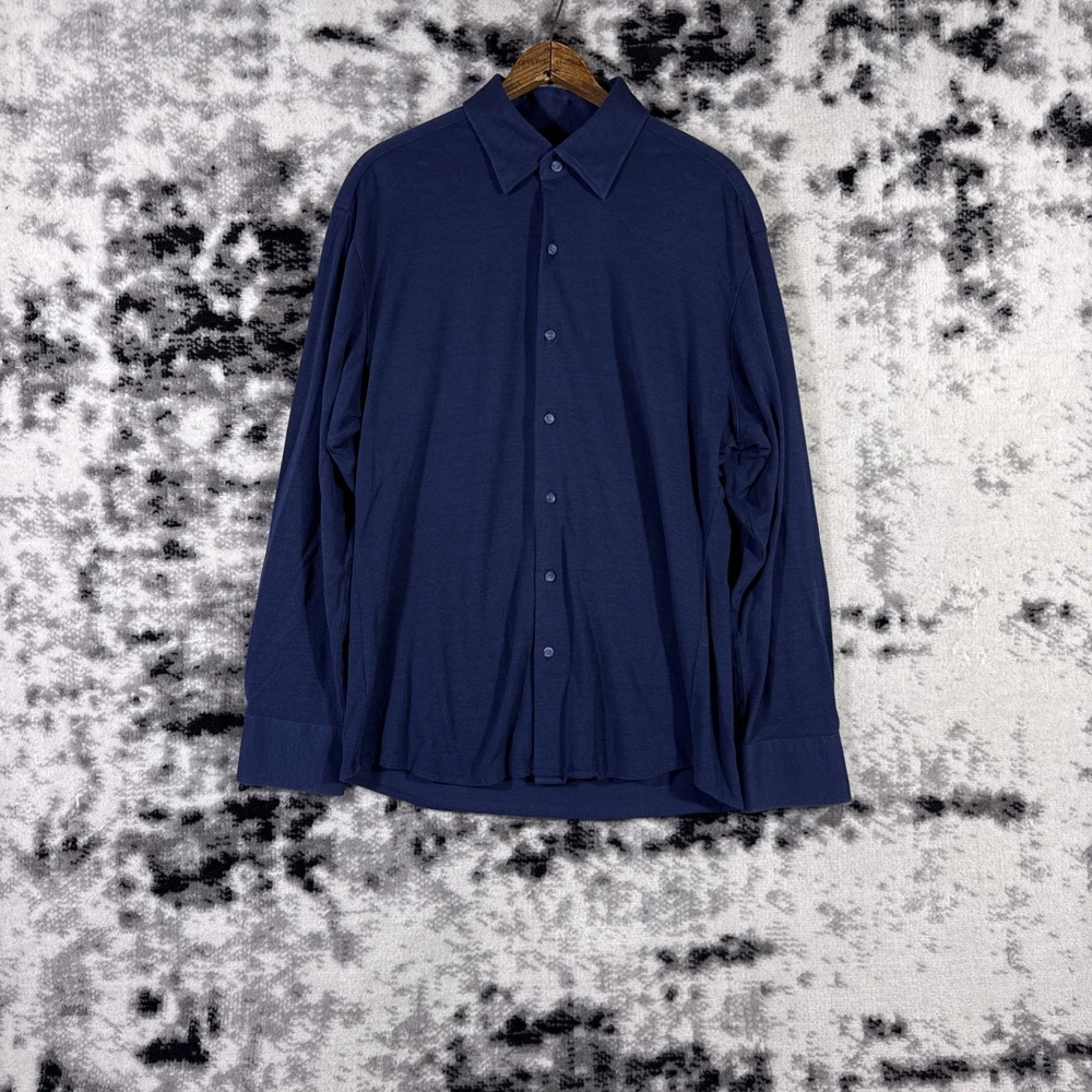 Proper Cloth Button Down Shirt Mens Size 15.9 Navy Blue Cotton Tencel Pique